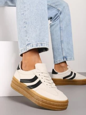 Beżowe Sneakersy na Platformie z Kontrastowymi Wstawkami Erisora