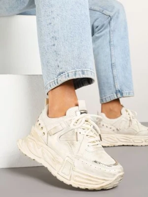 Beżowe Sneakersy na Platformie z Ozdobnym Tłoczeniem Lurine ideal