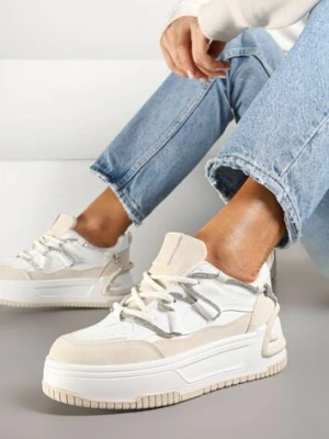 Zdjęcie produktu Biało-Beżowe Sneakersy na Platformie z Paskiem z Cyrkonii Aneolin
