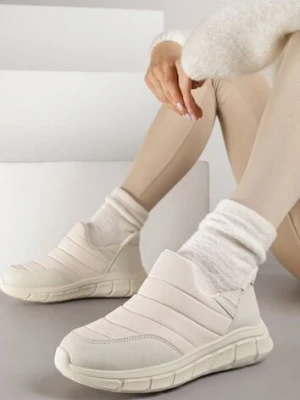 Beżowe Sneakersy Śniegowce na Platformie z Tłoczeniem i Pikowaną Cholewką Vermina