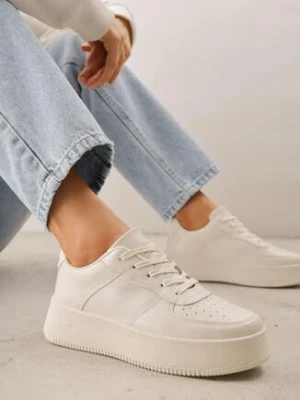 Beżowe Sneakersy na Platfromie z Bieżnikiem i Perforacją Artie ballada