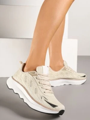 Beżowe Sneakersy na Podeszwie z Pianki Zdobione Geometrycznymi Detalami Ulianavia