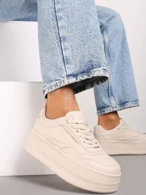 Beżowe Sneakersy na Tłoczonej Grubej Podeszwie Vaitessa