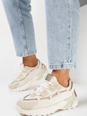 Beżowe Sneakersy Ozdobione Biżuteryjnym Sznurkiem Aellwin