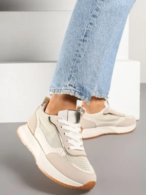 Beżowe Sneakersy Ozdobione Geometrycznym Motywem Calgis