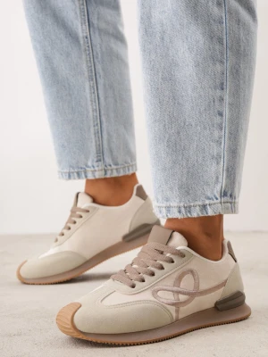 Beżowe Sneakersy Ozdobione Geometrycznym Motywem Sameen Marquiiz