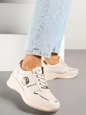 Beżowe Sneakersy Ozdobione Metalicznymi Aplikacjami Hellevia