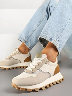 Beżowe Sneakersy Ozdobione Metalicznymi Wstawkami Korisorra