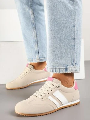 Beżowe Sneakersy Ozdobione Paskami Amoissea