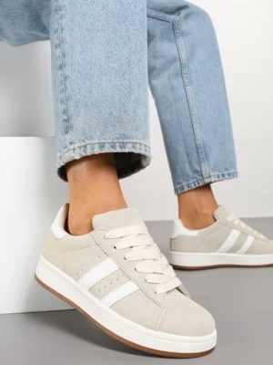 Beżowe Sneakersy Ozdobione Paskami Dolirenna