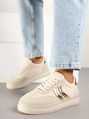 Beżowe Sneakersy Ozdobione Paskami Sadleane