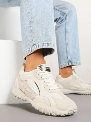 Beżowe Sneakersy Ozdobione Tłoczoną Cholewką Pillitha mulanka