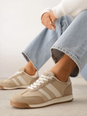 Beżowe Sneakersy Ozdobione z Boku Paskami Ariene gowin