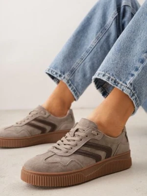 Beżowe Sneakersy Retro Tenisówki z Naturalnego Zamszu ze Skórzaną Wkładką Beralene santorio