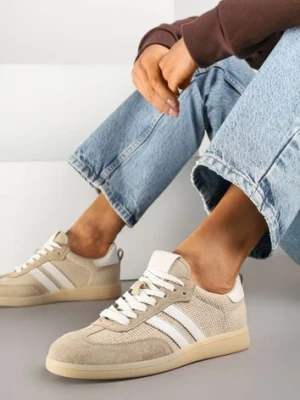 Beżowe Sneakersy Skórzane z Ozdobnymi Paskami Naniella
