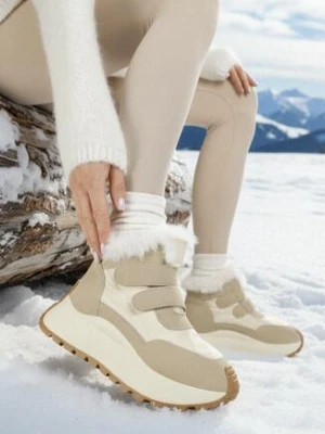 Zdjęcie produktu Beżowe Sneakersy Śniegowce Vices na Grubej Podeszwie z Zapięciem na Rzep i Futrem Nelisella