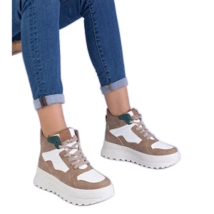 Zdjęcie produktu Beżowe sneakersy sportowe damskie na platformie beżowy