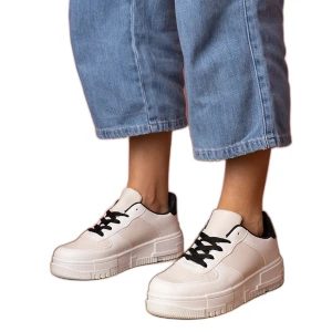 Beżowe sneakersy sportowe na platfotmie beżowy Inna marka