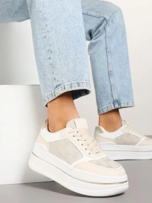 Beżowe Sneakersy Streetwearowe na Platformie Ninelis