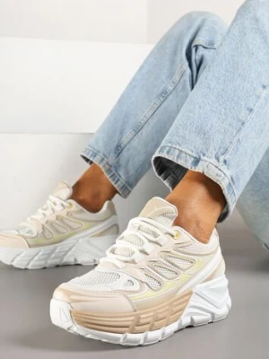 Beżowe Sneakersy Streetwearowe na Tłoczonej Platformie Tertewia gogo gogo