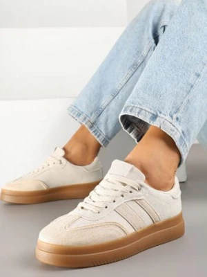 Beżowe Sneakersy Tenisówki Ozdobione Paskami Falaviela