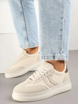 Beżowe Sneakersy Tenisówki Ozdobione Paskami Falovinia marquiiz