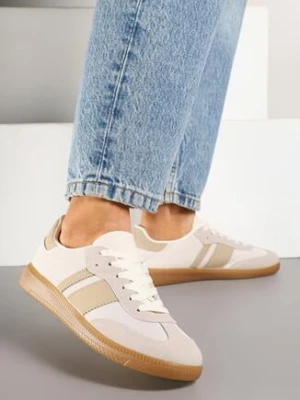 Beżowe Sneakersy Tenisówki z Ozdobnymi Paskami Nelidi