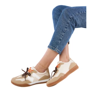 Beżowe sneakersy trampki z kolorowymi sznurówkami beżowy Inna marka