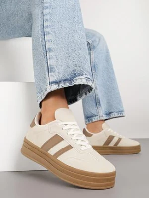 Beżowe Sneakersy Typu Kultowe Tenisówki na Grubej Podeszwie Nalorela gowin