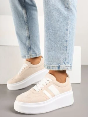 Beżowe Sneakersy Typu Kultowe Tenisówki na Platformie Redoreve