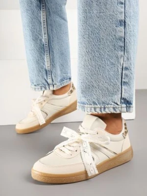 Beżowe Sneakersy Typu Kultowe Tenisówki z Ozdobną Odpinaną Kokardą Korilinda