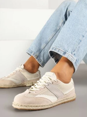 Beżowe Sneakersy Typu Kultowe Tenisówki Zdobione Przeszyciami Grelloti ideal
