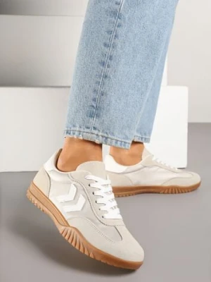 Beżowe Sneakersy Typu Kultowe Tenisówki Zdobione Przeszyciami Naporae fashion belle