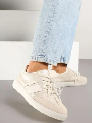 Zdjęcie produktu Beżowe Sneakersy Typu Kultowe Tenisówki ze Zdobieniem z Perłami Nalavia