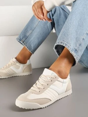 Beżowe Sneakersy Typu Tenisówki z Kontrastowymi Wstawkami Feladith