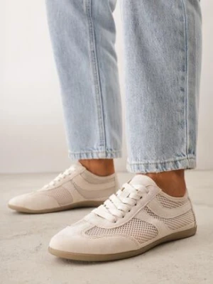 Beżowe Sneakersy Typu Tenisówki z Siateczkowymi Wstawkami Corigoria modern world