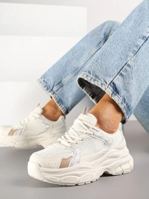 Beżowe Sneakersy Vices na Platformie Ozdobione Tłoczeniem Natiselle