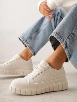 Beżowe Sneakersy VICES na Platformie w Stylu Chunky z Perforacją Hypsyllis