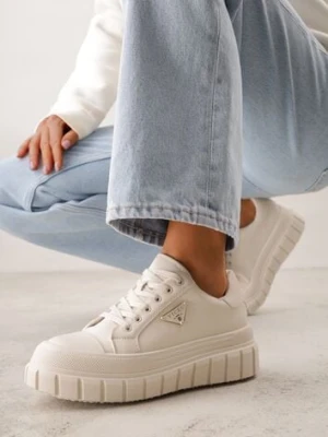 Beżowe Sneakersy VICES na Tłoczonej Podeszwie w Stylu Chunky Myninis