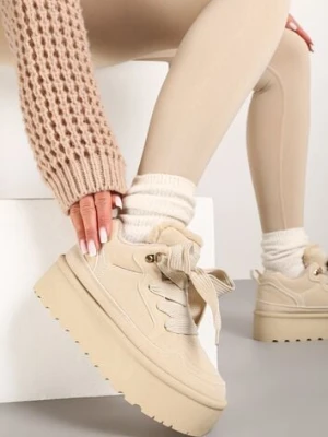 Beżowe Sneakersy Vices Stylizowane na Śniegowce na Platformie Obszyte Futerkiem Naleris