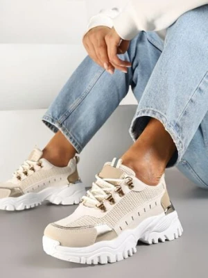 Beżowe Sneakersy w Steetwearowym Stylu na Tłoczonej Platformie Gonavielle