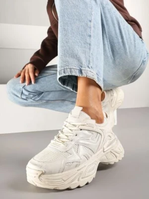 Beżowe Sneakersy w Streetwearowym Stylu na Podeszwie z Tłoczeniami Neodeoriel