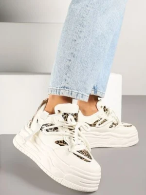 Beżowe Sneakersy w Streetwearowym Stylu na Tłoczonej Platformie z Brokatem Mailienne ideal
