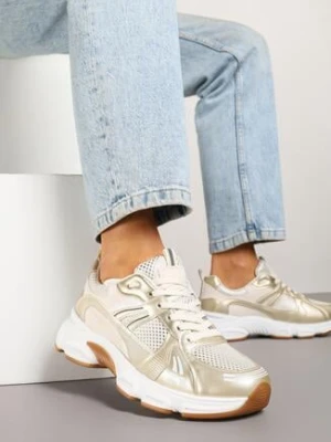 Beżowe Sneakersy w Streetwearowym Stylu z Siateczkowymi Zdobieniami Dorelline