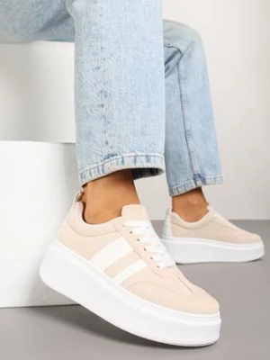 Beżowe Sneakersy w Stylu Klasycznych Tenisówek na Grubej Podeszwie Rediree