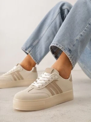 Beżowe Sneakersy w Stylu Klasycznych Tenisówek na Grubej Podeszwie Yenoinne seastar
