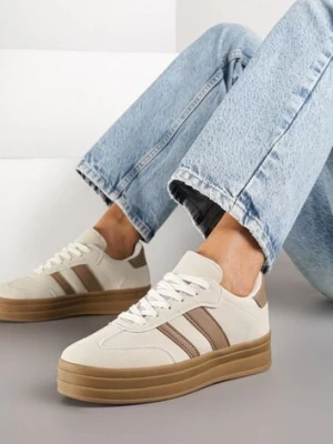 Beżowe Sneakersy w Stylu Klasycznych Tenisówek na Platformie Nallania gowin