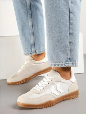 Beżowe Sneakersy w Stylu Klasycznych Tenisówek z Ozdobnymi Przeszyciami Napilia