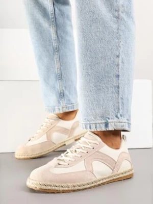 Beżowe Sneakersy w Stylu Klasycznych Tenisówek z Plecioną Podeszwą Fevanelle
