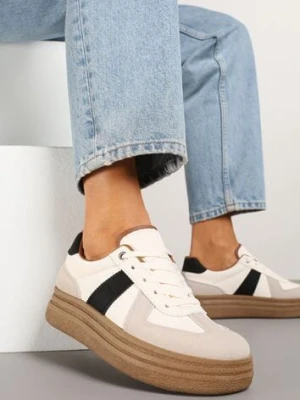 Beżowo-Czarne Sneakersy w Stylu Kultowych Tenisówek na Grubej Podeszwie Nanniris